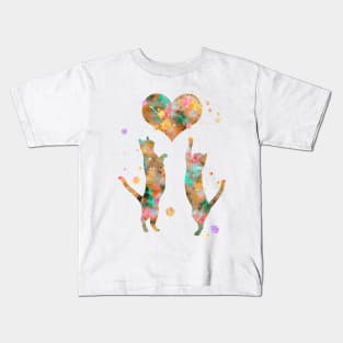 Cat Couple With Heart Watercolor Painting Gold Kids T-Shirt